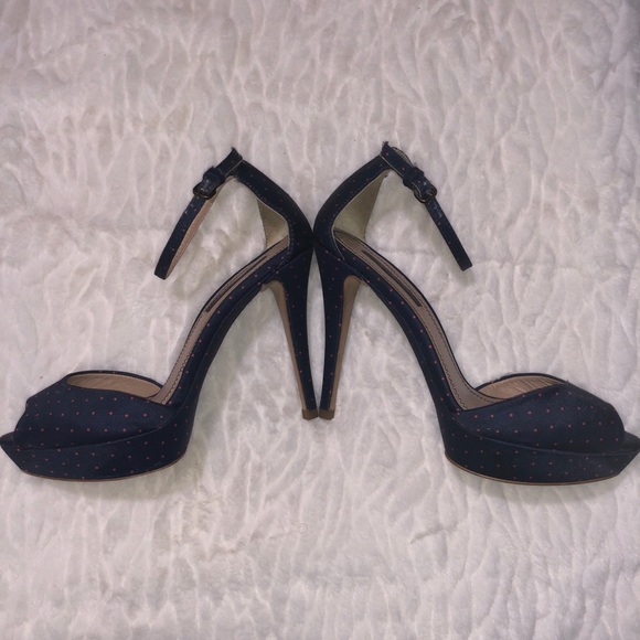 Zara Blue Polka dot Peep Toe Platform High Heels - Picture 5 of 13